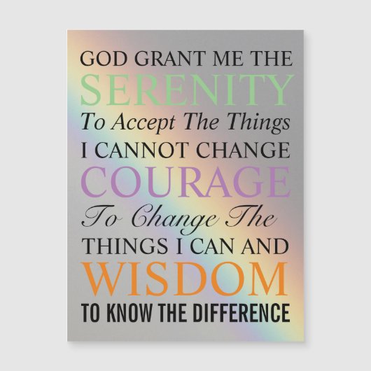 Serenity Prayer Colorful Rainbow Magnetic Kaart (Voorkant)