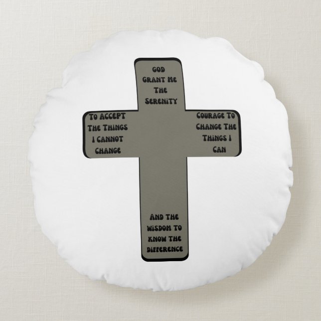 Serenity Prayer Cross Quote Rond Kussen (Voorkant)