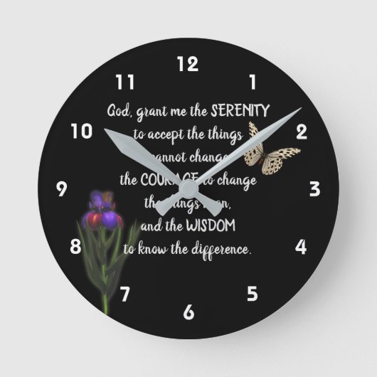 Serenity Prayer Flower Butterfly Inspirerend   Ronde Klok (Voorkant)