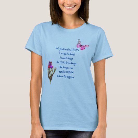 Serenity Prayer Flower Butterfly Inspirerend T-shirt (Voorkant)