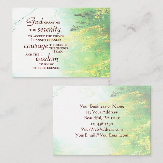 Serenity Prayer, Forest Visitekaartje (Voorkant / Achterkant)