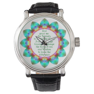 Serenity Prayer, gecentreerd in 12 petale ontworpe Horloge