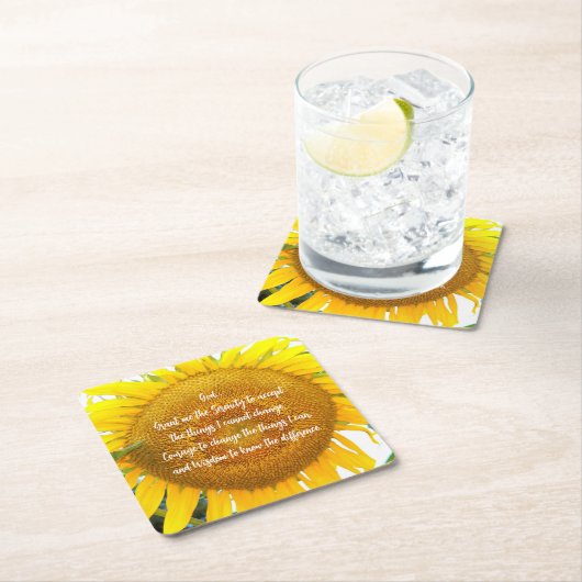 Serenity Prayer Geel Zonnebloem Bloemen Kartonnen Onderzetters (Insitu)