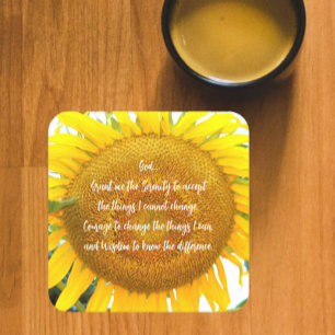 Serenity Prayer Geel Zonnebloem Bloemen Kartonnen Onderzetters