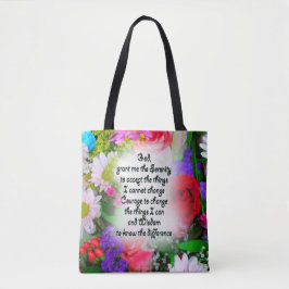 Serenity Prayer, geschreven in Center of Bouquet Tote Bag