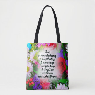 Serenity Prayer, geschreven in Center of Bouquet Tote Bag