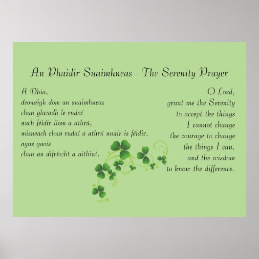 Serenity Prayer Iers Engels Poster (Voorkant)