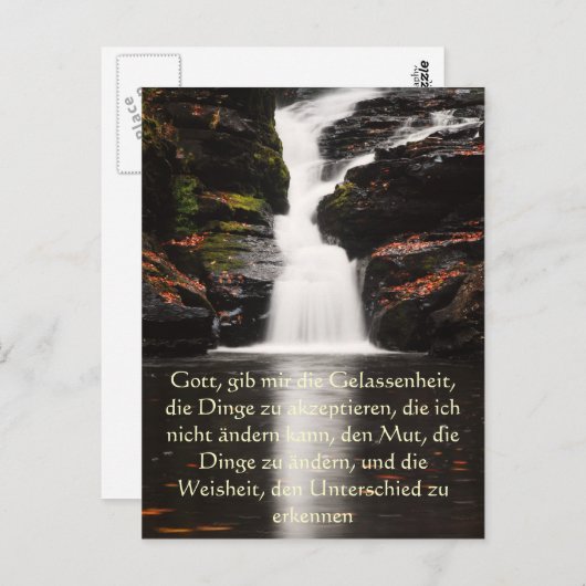 Serenity Prayer in het Duits, Waterfall Briefkaart (Voorkant / Achterkant)