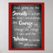 Serenity Prayer Inspirating Quote Modern Red Gray Poster (Voorkant)
