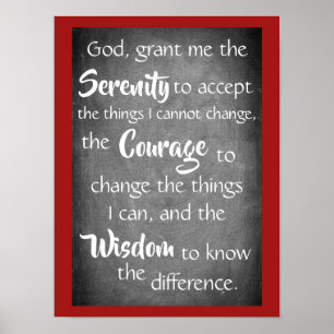Serenity Prayer Inspirating Quote Modern Red Gray Poster