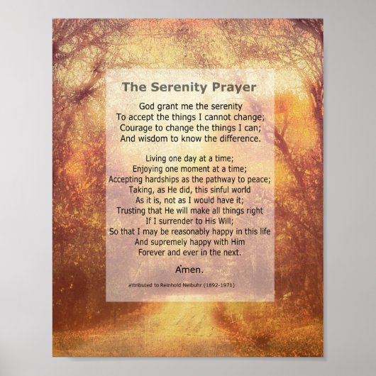 Serenity Prayer inspirerend quote over natuur kuns Poster (Voorkant)
