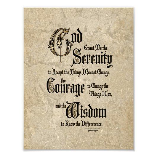 Serenity Prayer: kalligrafie, Antiek, herstel Foto Afdruk (Voorkant)