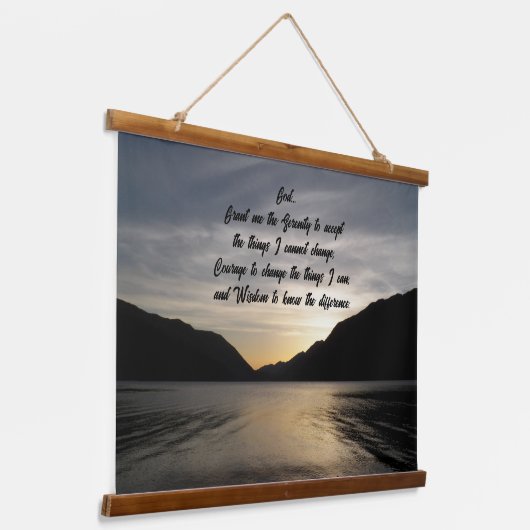 Serenity Prayer Lake Sunset Silhouette Foto Hangend Wandkleed (Gebogen)