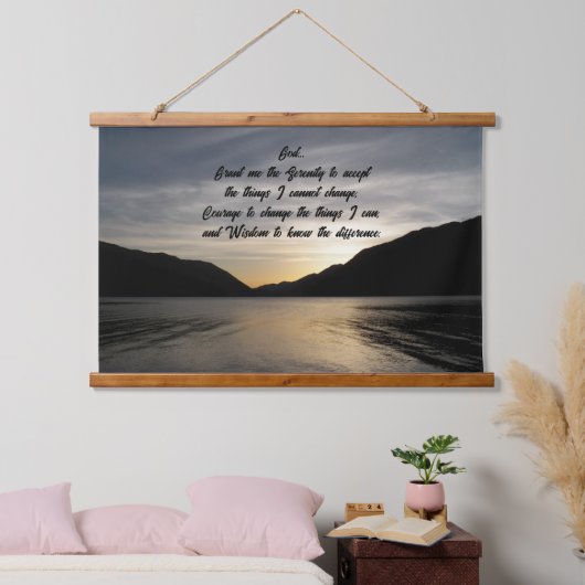 Serenity Prayer Lake Sunset Silhouette Foto Hangend Wandkleed (Slaapkamer)