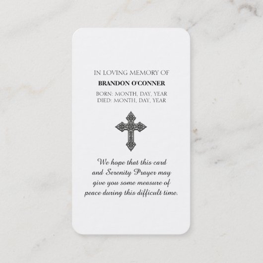 Serenity Prayer Memorial Kaart Visitekaartje (Achterkant)