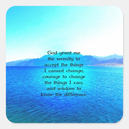 Serenity Prayer met Blue Ocean and Amazing Sky Vierkante Sticker (Voorkant)