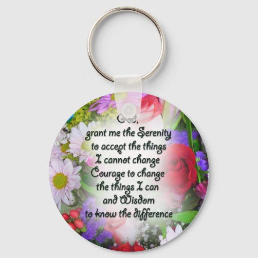 Serenity Prayer met Flowers Sleutelhanger (Voorkant)