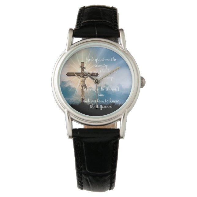Serenity Prayer met Jezus op Crucifix Horloge (Voorkant)