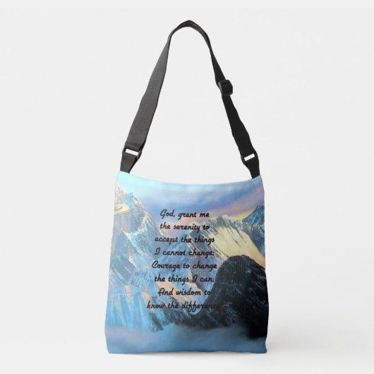 Serenity Prayer met panoramisch Uitzicht Mount Eve Crossbody Tas (Voorkant)