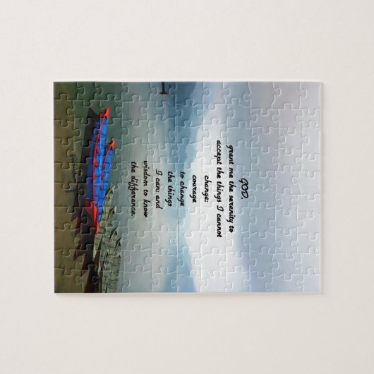 Serenity Prayer met Phewa Lake Panoramic Uitzicht Legpuzzel (Horizontaal)