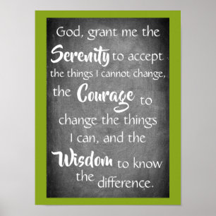 Serenity Prayer Modern Green Chalkboard Poster