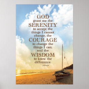 Serenity Prayer: Old Sailboat on Beach, Recovery Poster