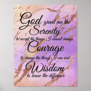 Serenity Prayer op roze, violet, roos goudrug Poster