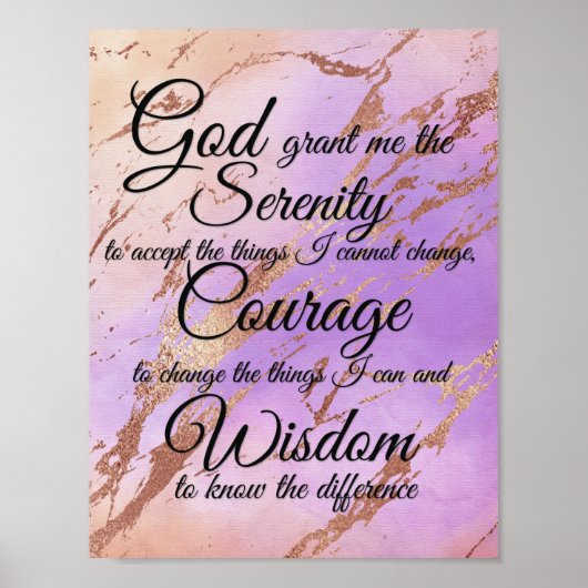 Serenity Prayer op roze, violet, roos goudrug Poster (Voorkant)