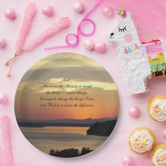 Serenity Prayer Oranje Seascape Sunset Papieren Bordje (Feest)