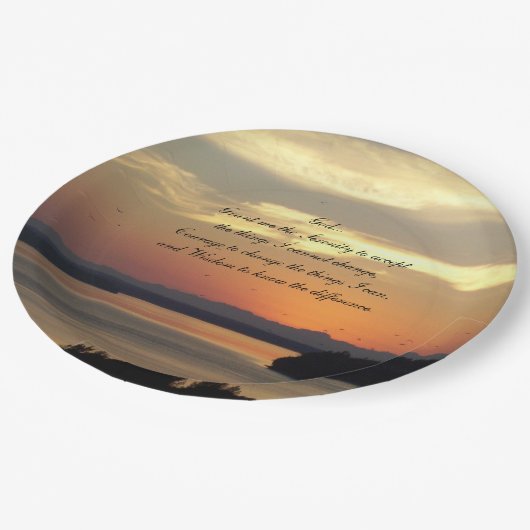 Serenity Prayer Oranje Seascape Sunset Papieren Bordje (Gekanteld)