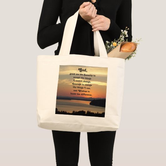 Serenity Prayer Oranje Seascape Sunset Photo Grote Tote Bag (Voorkant (product))