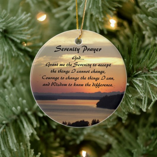 Serenity Prayer Oranje Seascape Sunset Photo Keramisch Ornament (Boom)