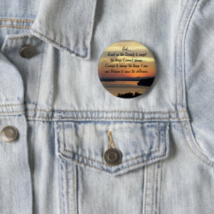 Serenity Prayer Oranje Seascape Sunset Photo Ronde Button 5,7 Cm