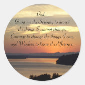 Serenity Prayer Oranje Seascape Sunset Ronde Sticker (Voorkant)