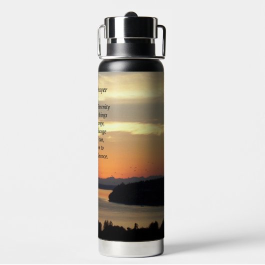 Serenity Prayer Oranje Seascape Sunset Waterfles (Achterkant)