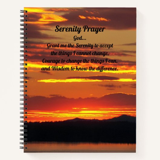 Serenity Prayer Oranje zonsondergang landschap Notitieboek (Voorkant)