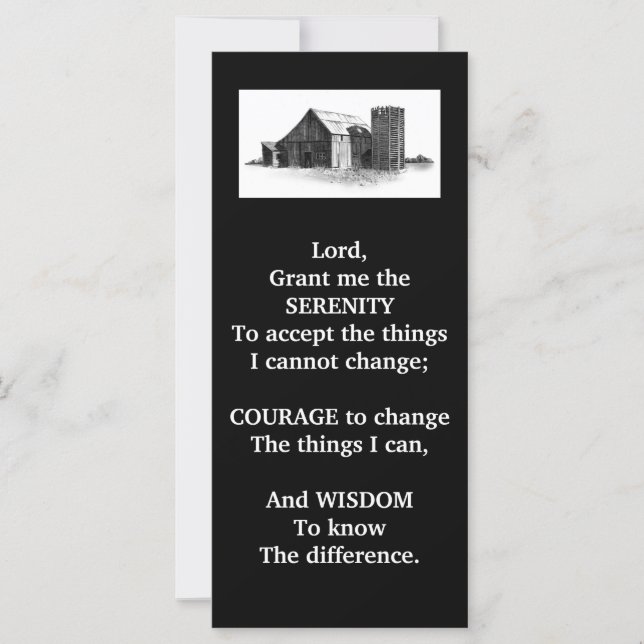 SERENITY PRAYER:OUDE BARN:PENCIL ART:RACK KAART (Voorkant)