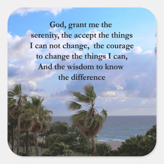 SERENITY PRAYER PALM TREE FOTOONTWERP VIERKANTE STICKER (Voorkant)