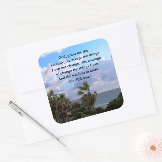 SERENITY PRAYER PALM TREE FOTOONTWERP VIERKANTE STICKER (Envelop)