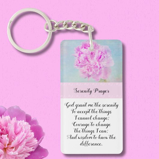 Serenity Prayer Pink Peony Sleutelhanger