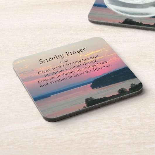 Serenity Prayer Pink Seascape Sunset Bier Onderzetter (Linkerzijde)