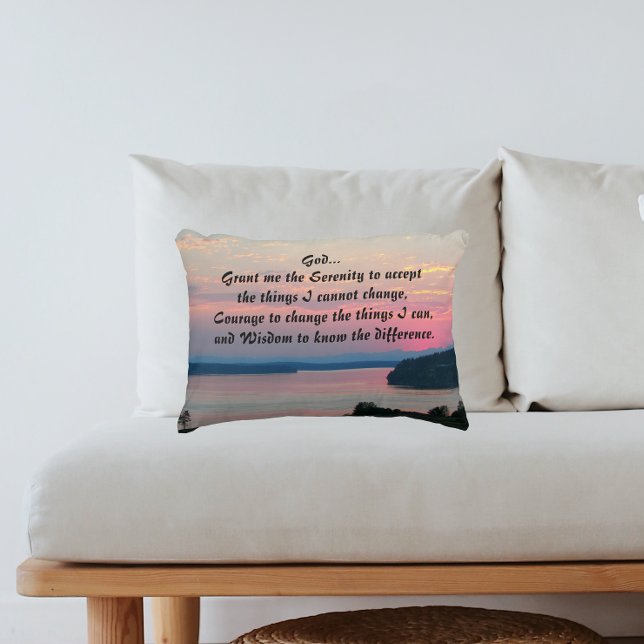 Serenity Prayer Pink Seascape Sunset Foto Decoratief Kussen (In Situ)