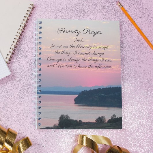 Serenity Prayer Pink Seascape Sunset Foto Notitieboek