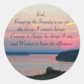 Serenity Prayer Pink Seascape Sunset Foto Ronde Sticker (Voorkant)