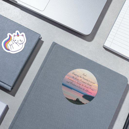 Serenity Prayer Pink Seascape Sunset Foto Ronde Sticker