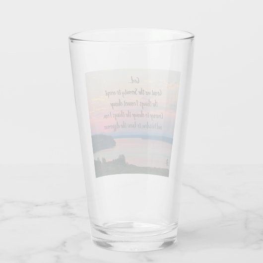 Serenity Prayer Pink Seascape Sunset Glas (Achterkant)