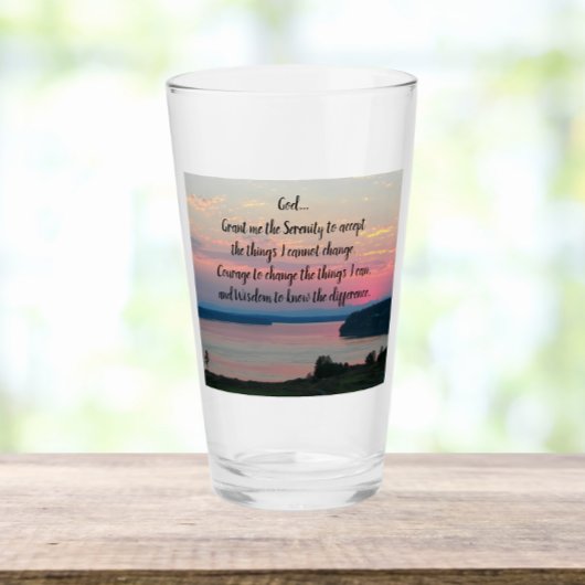 Serenity Prayer Pink Seascape Sunset Glas