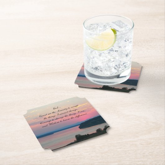 Serenity Prayer Pink Seascape Sunset Kartonnen Onderzetters (Insitu)