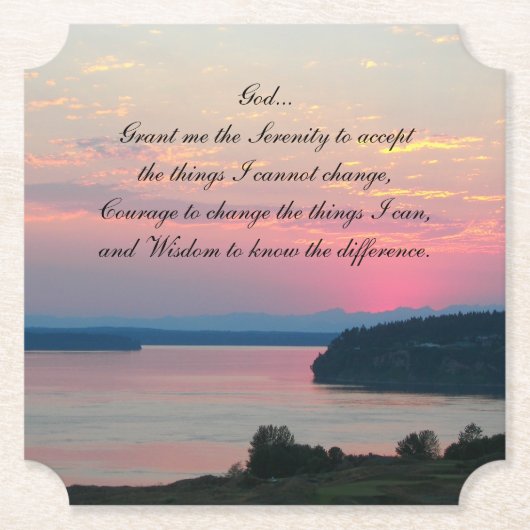 Serenity Prayer Pink Seascape Sunset Kartonnen Onderzetters (Voorkant)