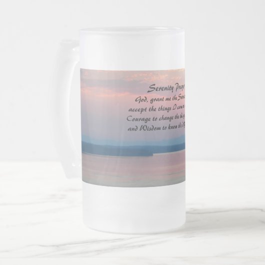 Serenity Prayer Pink Seascape Sunset Matglas Bierpul (Voorkant links)